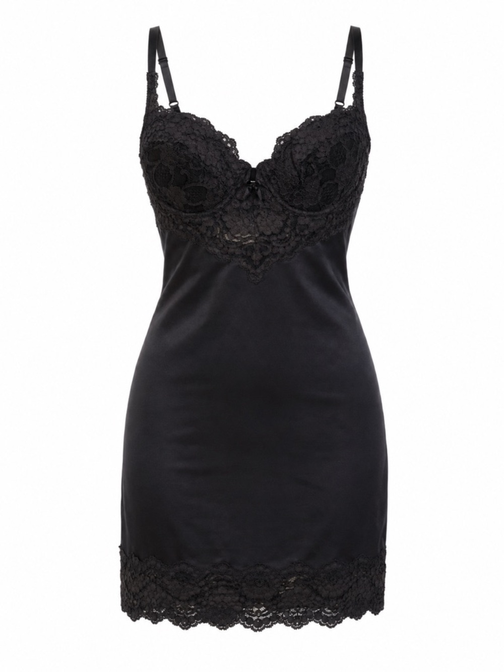 VTG 90s Victoria's Secret Slip Dress Black Lace Nylon Lingerie Gold‎ Label 36B